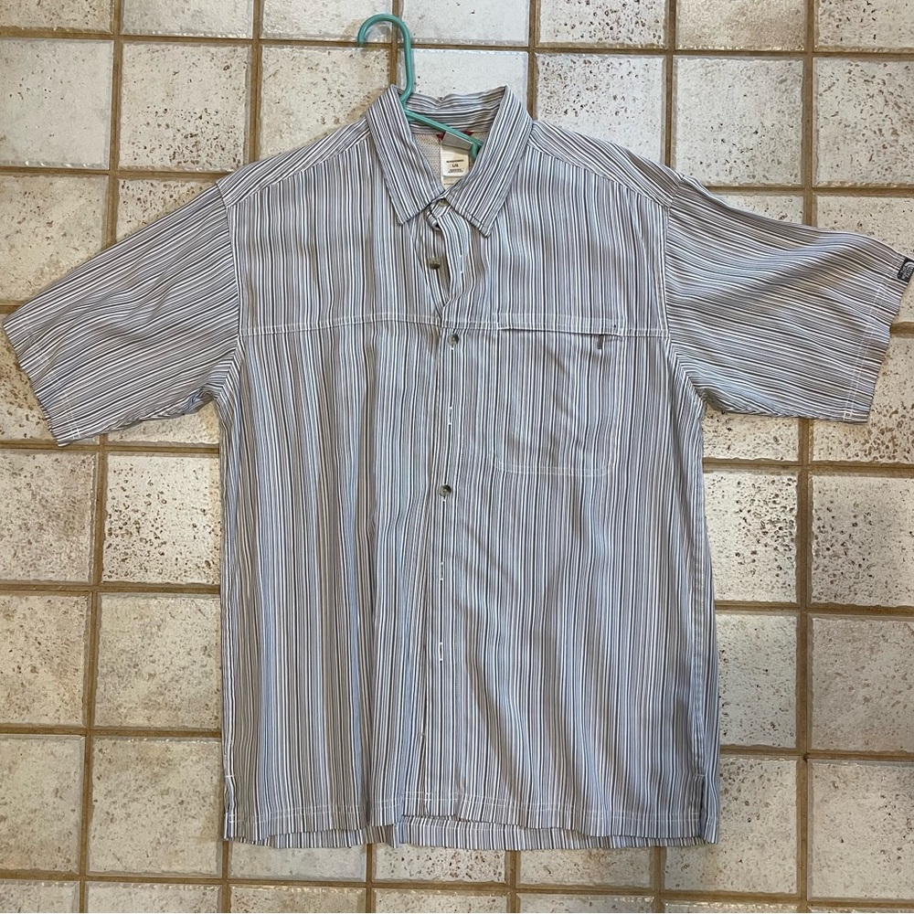 Grey North face short sleeve button up shirt.